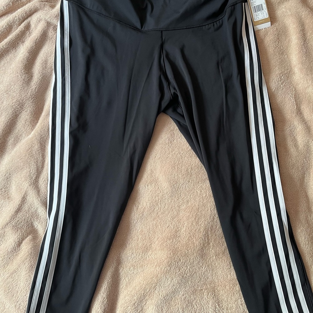 Adidas Black and White Leggings with Three-Stripe Design